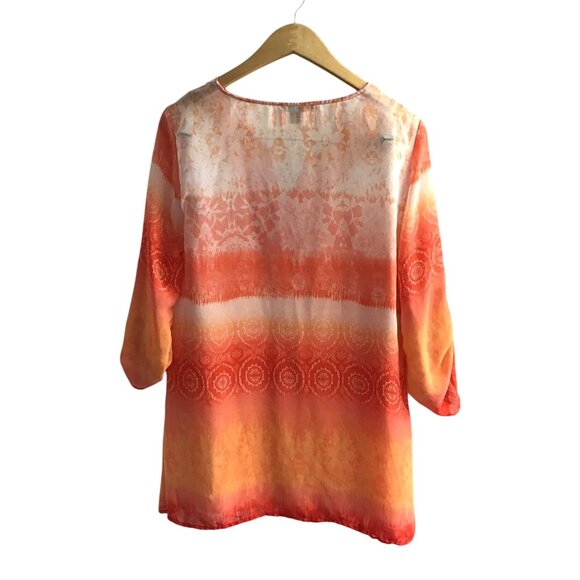 ROZ & ALI -WOMEN'S ORANGE LIGHT WEIGHT PULLOVER 3/4 SLEEVE TOP BLOUSE SIZE LARGE - Picture 2 of 8